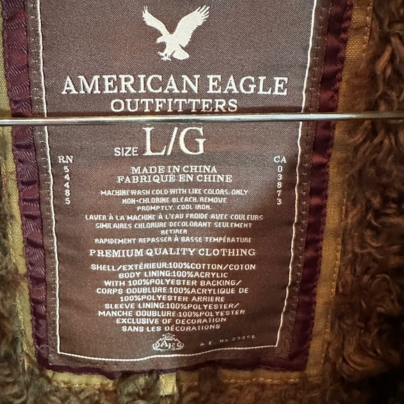 American Eagle Jacket Mens Large Khaki Faux Fur Sherpa Lined Full Zip Canva VTG - Picture 8 of 10